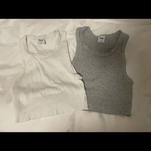 Aritzia Cropped Tanks in White and Dark Heather Grey